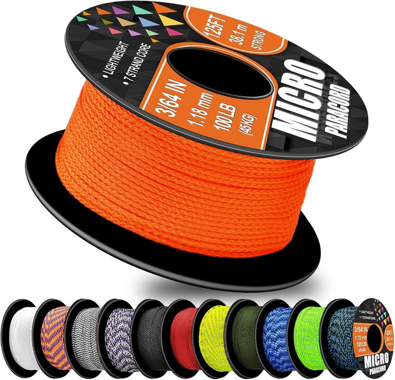WEREWOLVES 1.18mm Micro Paracord – 125ft (38m) Lightweight Survival Cord,Thin Braided Rope for Survival Bracelets, DIY Crafts, Camping, Fishing, Wind Chime Replacement (Orange, 125 ft) - Image 1
